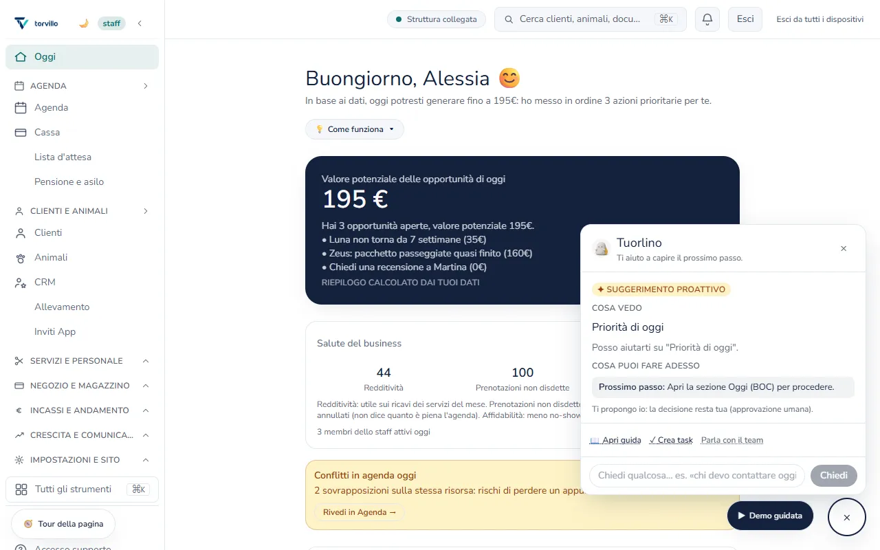 Tuorlino aperto nella pagina Oggi, con il suggerimento del prossimo passo